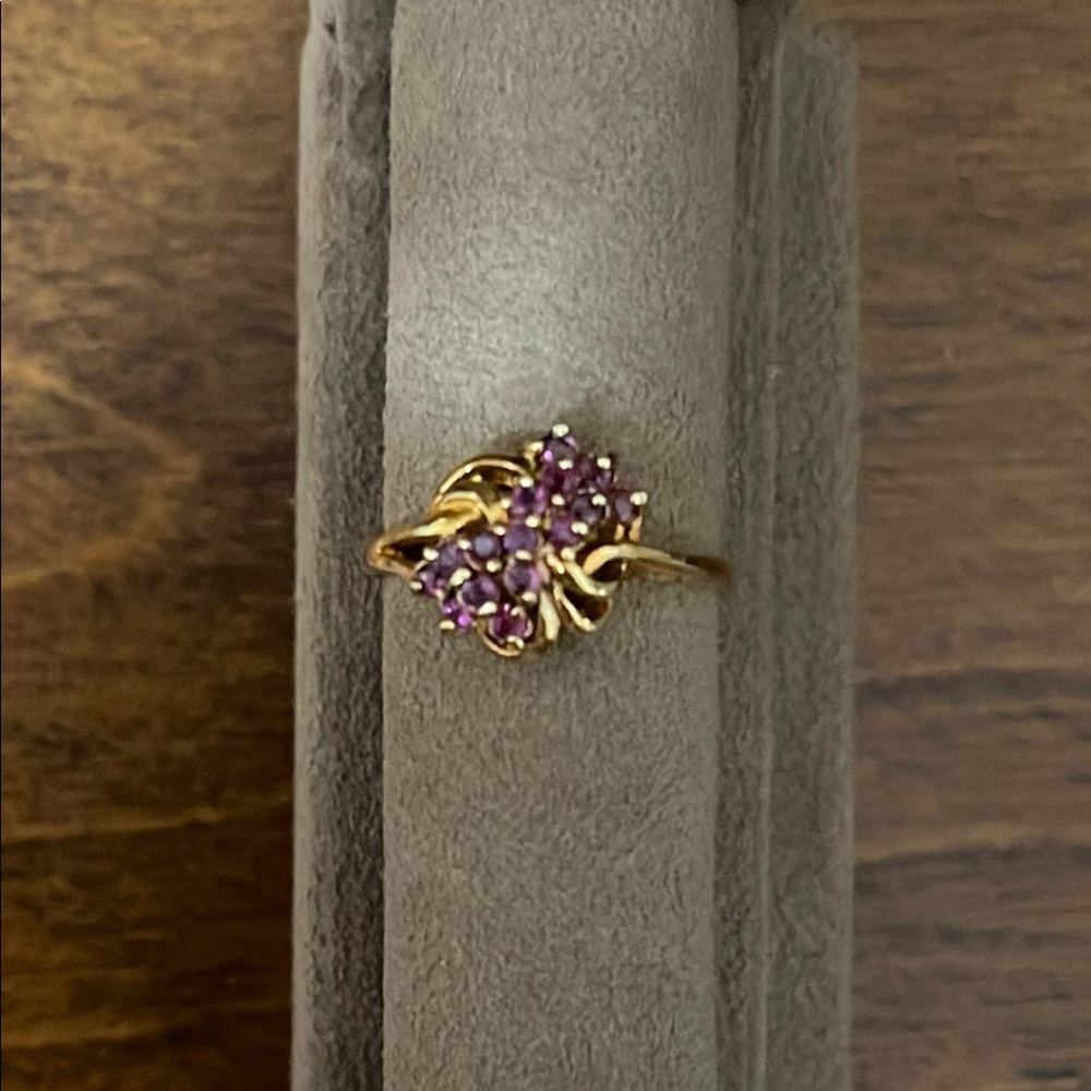 Gold-Tone Ring with Clustered Purple Gemstones
